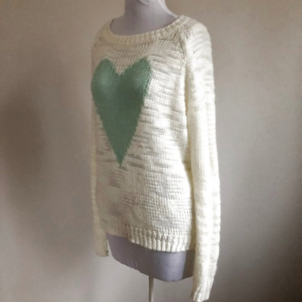 Cream and Aqua Long Sleeved Crew Sweater S-M